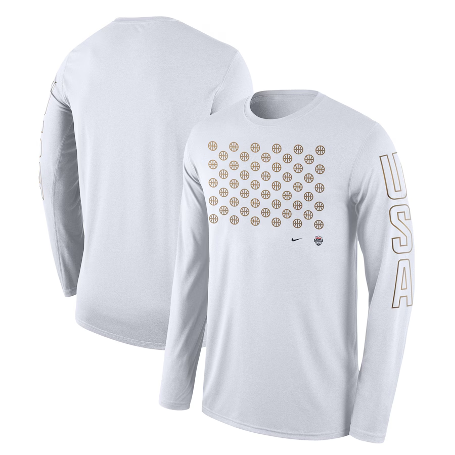 Men 2024 USA Champions white nike t shirts long sleeves->nba t-shirts->Sports Accessory